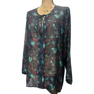 Mudd NWT Sheer navy blue and green BoHo blouse. Size large